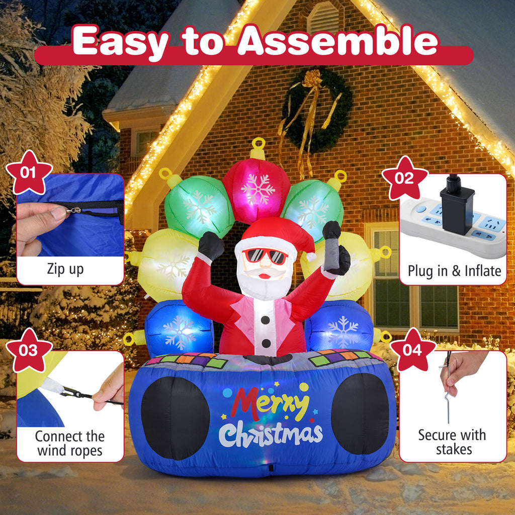 Inflatable Santa DJ with Rotating Music Lights & Flashing LEDs - Holiday Party Decor