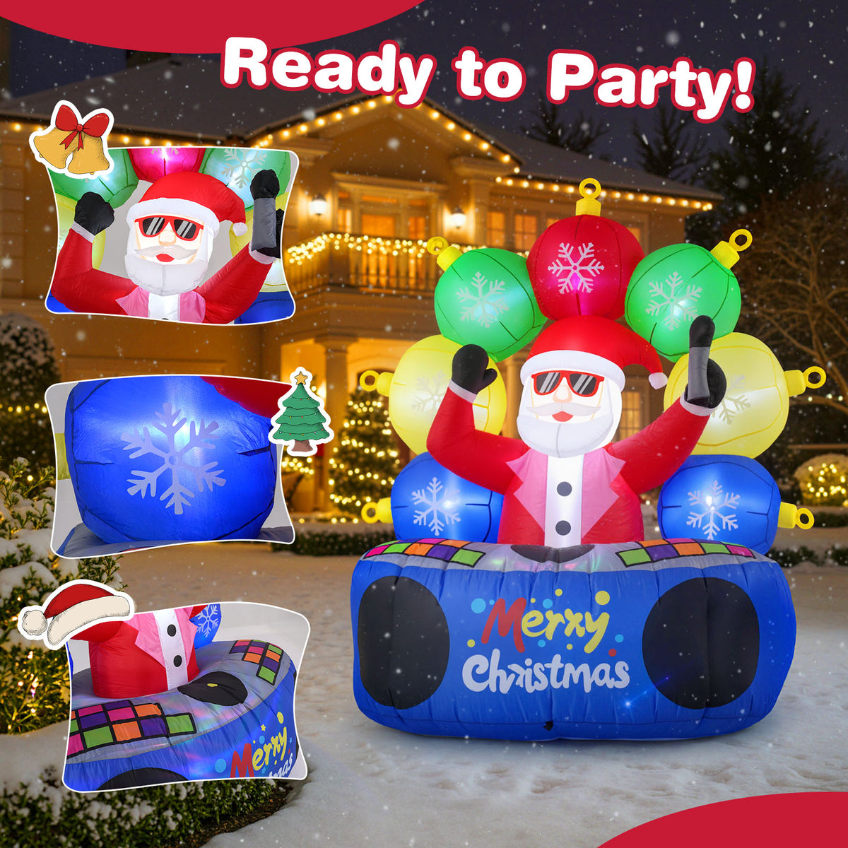 Inflatable Santa DJ with Rotating Music Lights & Flashing LEDs - Holiday Party Decor