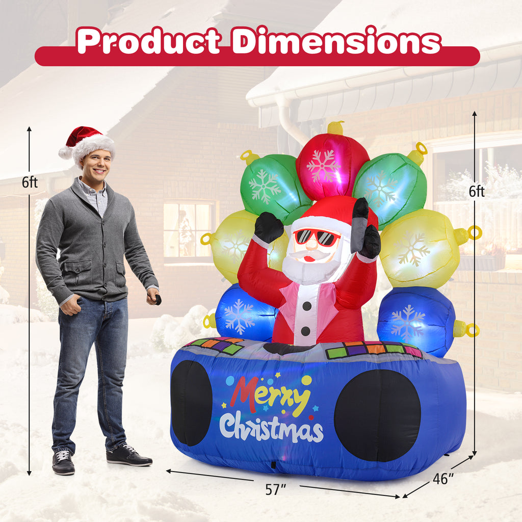 Inflatable Santa DJ with Rotating Music Lights & Flashing LEDs - Holiday Party Decor
