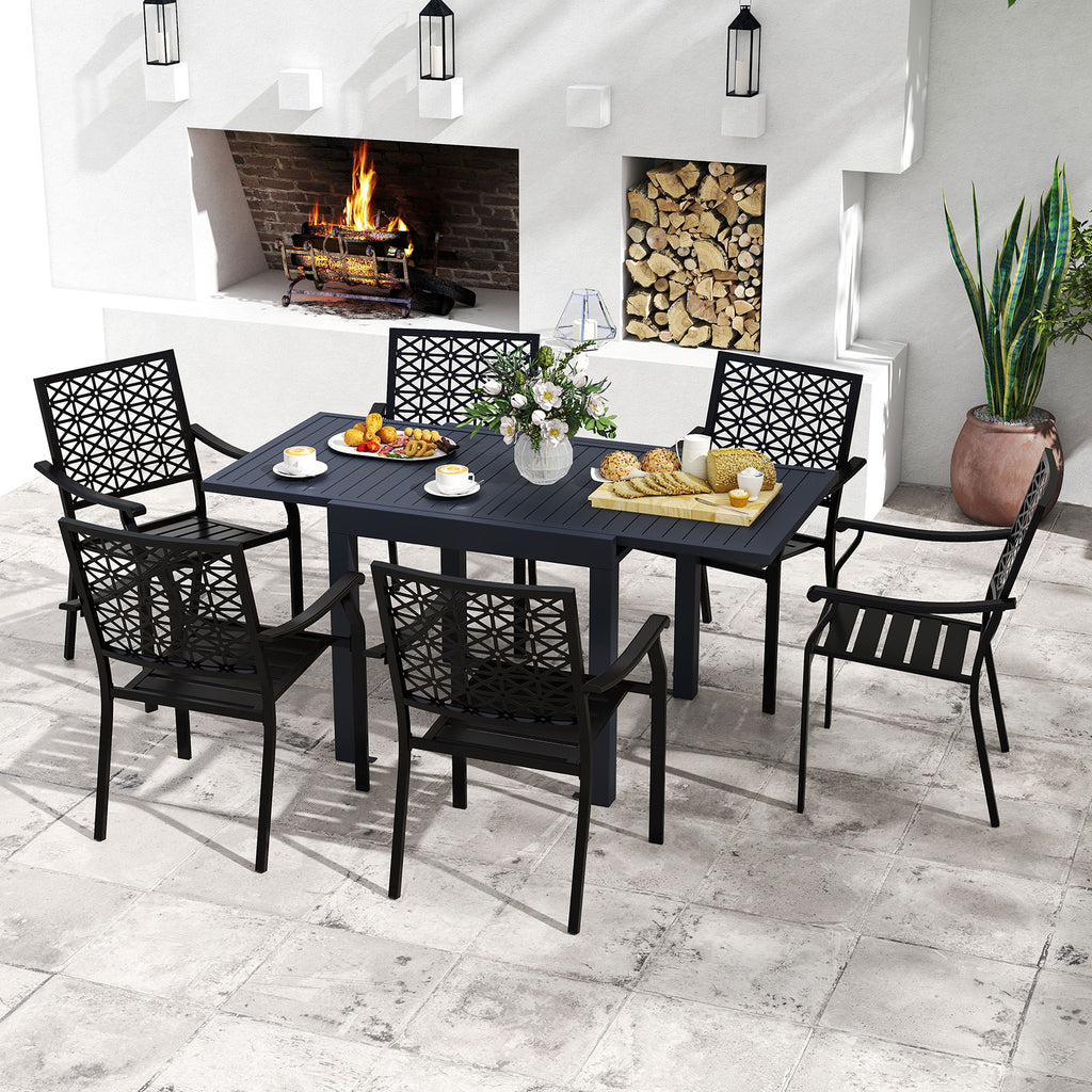 Patio Aluminum Expandable Dining Set with Stackable Armchairs