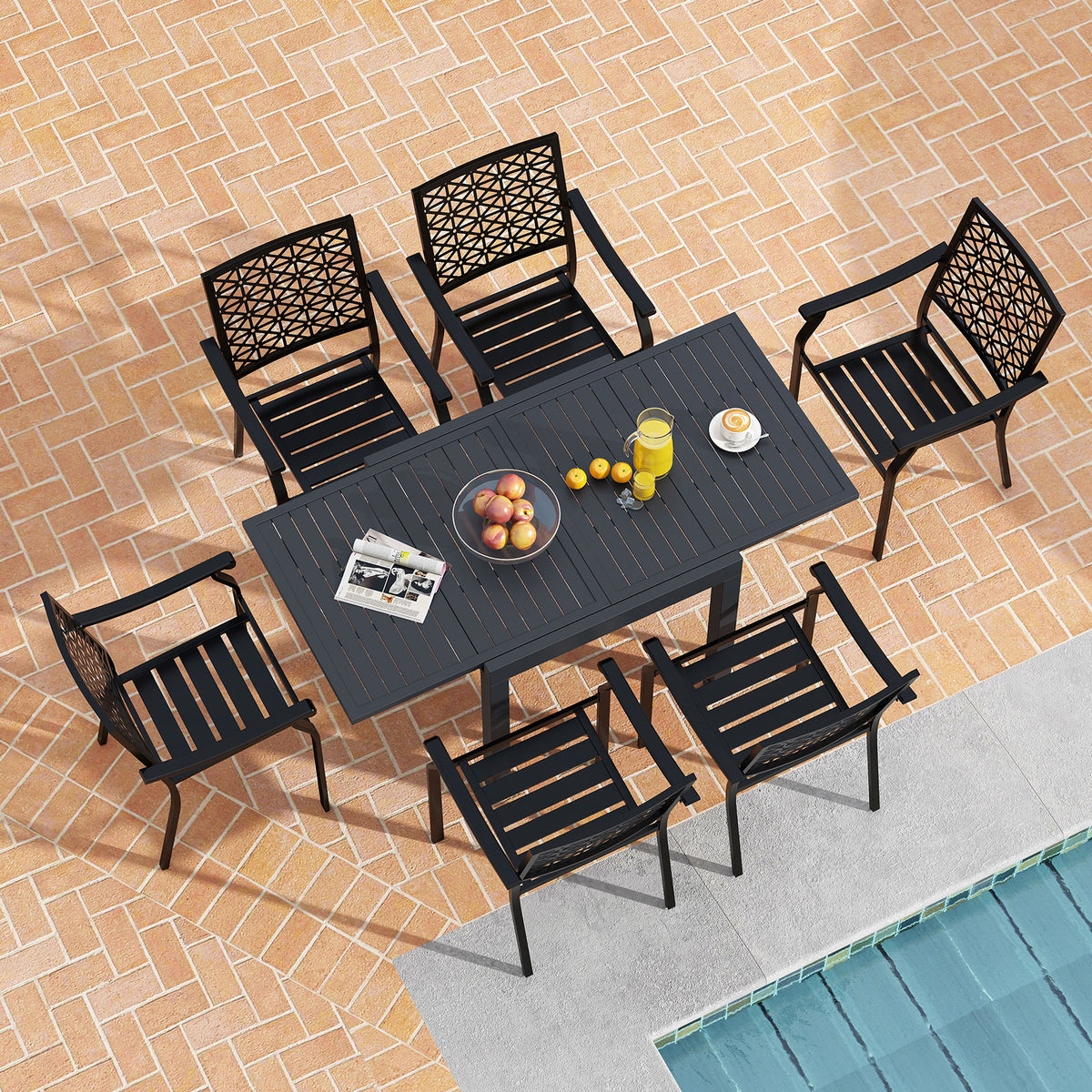 Patio Aluminum Expandable Dining Set with Stackable Armchairs