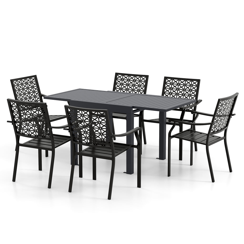 Patio Aluminum Expandable Dining Set with Stackable Armchairs