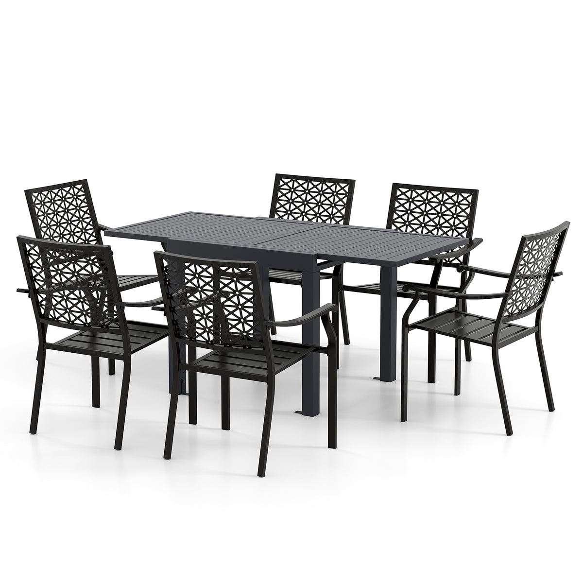 Patio Aluminum Expandable Dining Set with Stackable Armchairs