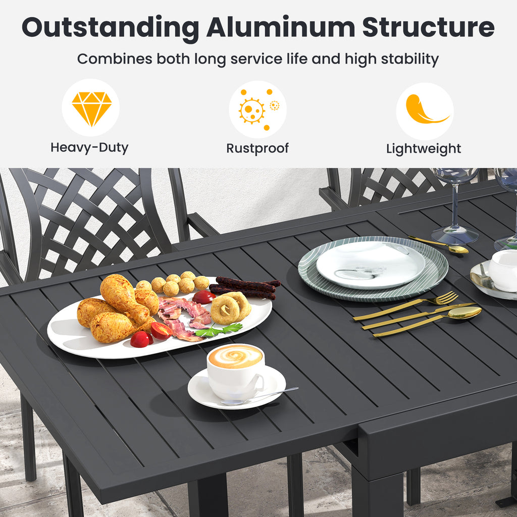 Patio Aluminum Expandable Dining Set with Stackable Armchairs