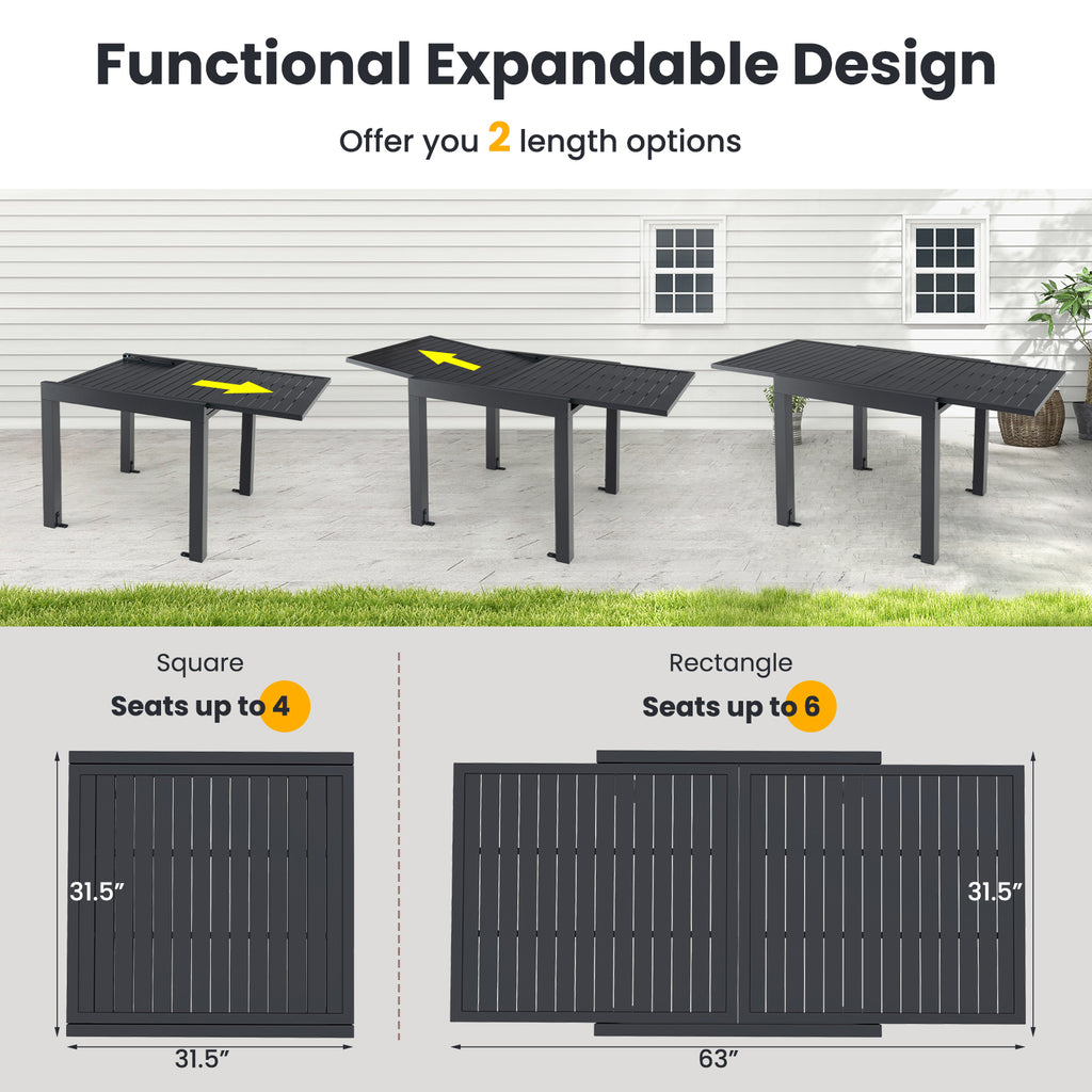 Patio Aluminum Expandable Dining Set with Stackable Armchairs