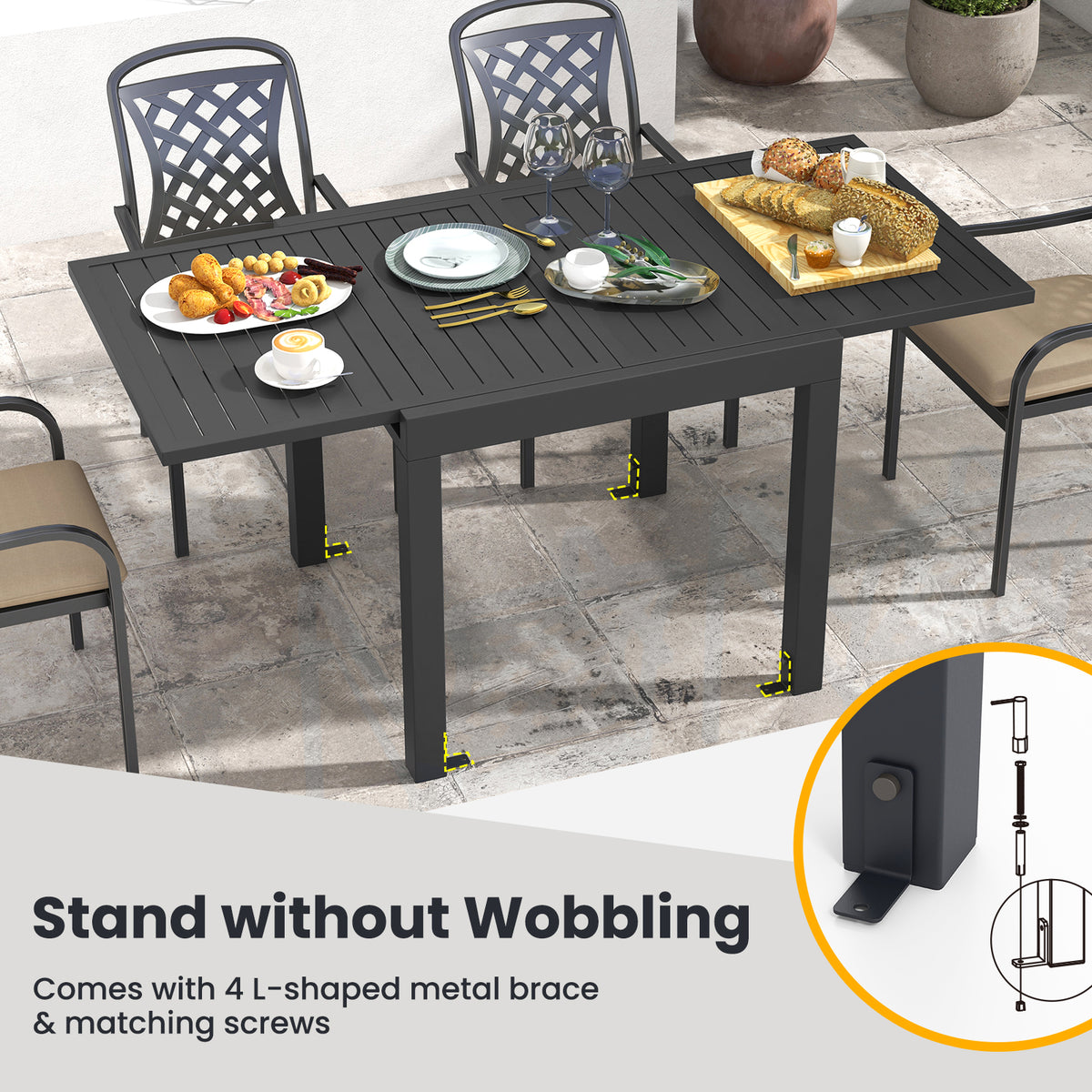 Patio Aluminum Expandable Dining Set with Stackable Armchairs