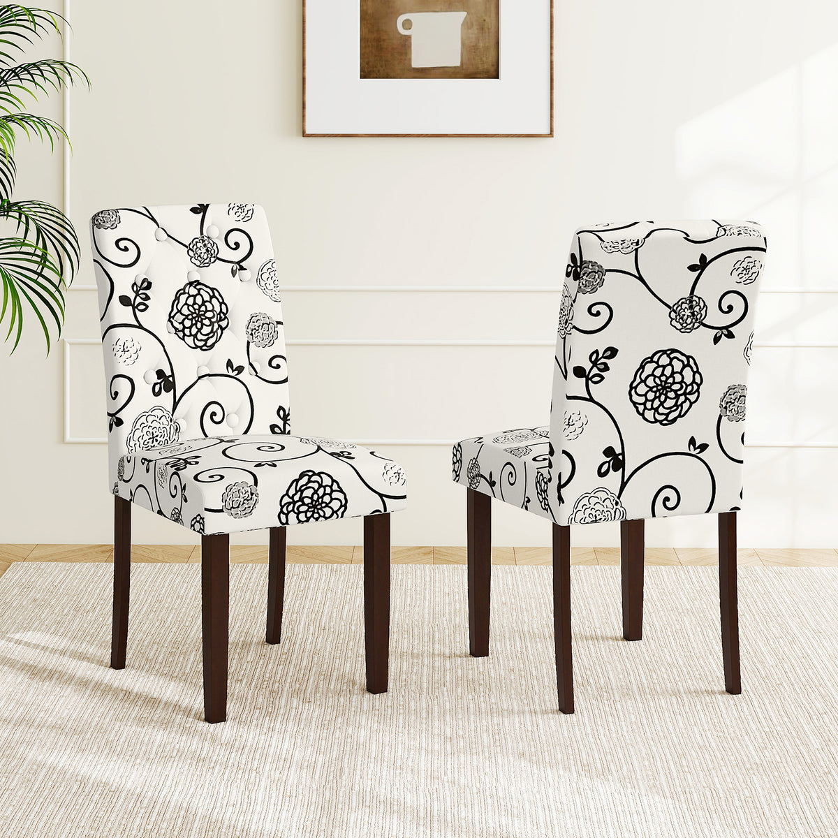 Button Tufted Dining Chair Set of 2 - Beige