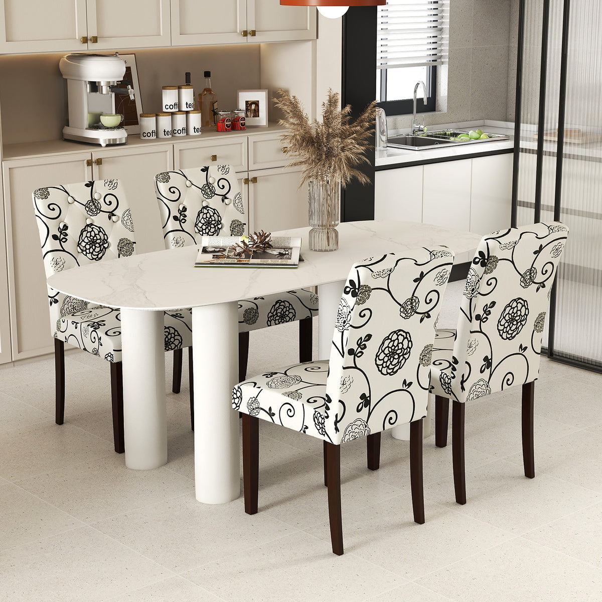 Button Tufted Dining Chair Set of 2 - Beige