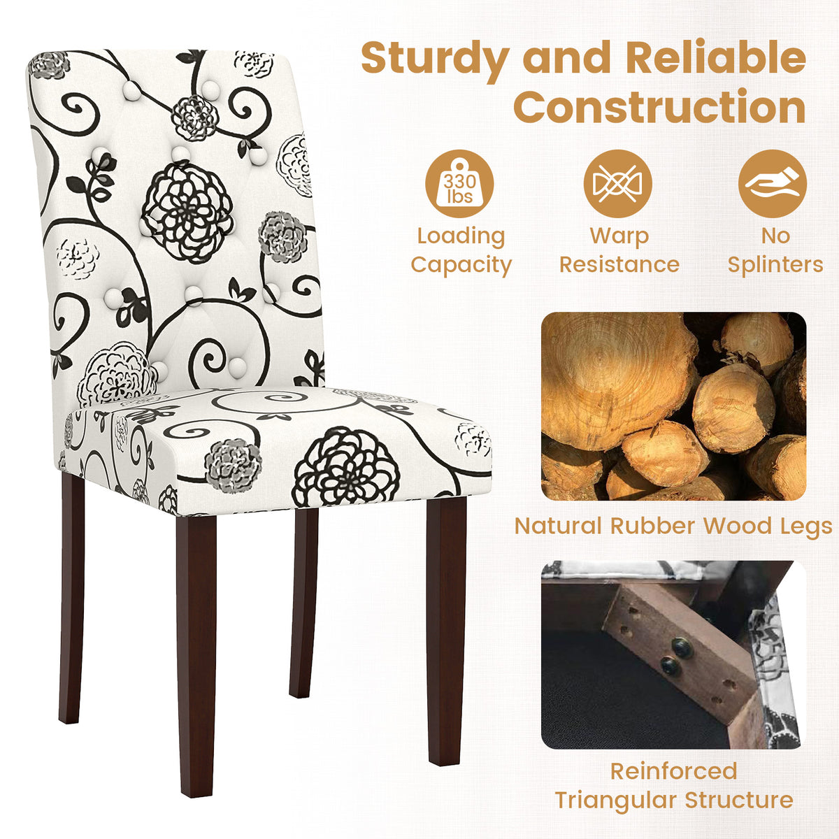Button Tufted Dining Chair Set of 2 - Beige