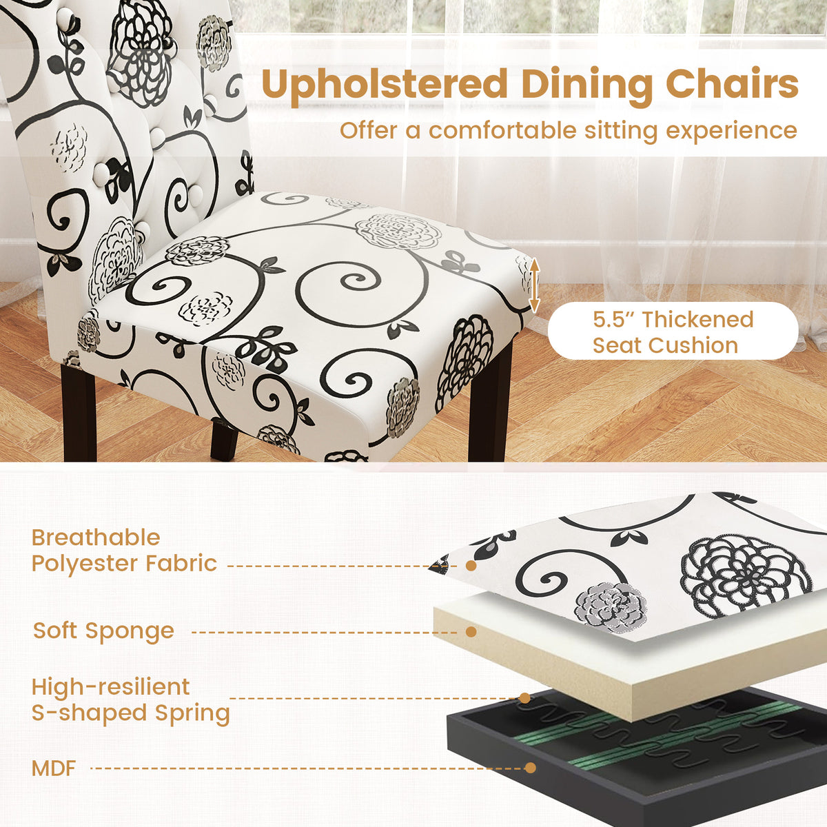 Button Tufted Dining Chair Set of 2 - Beige