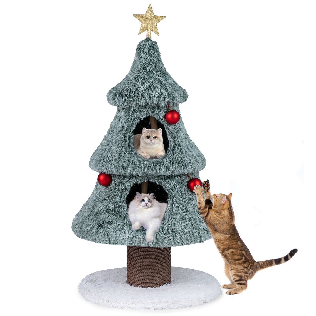 Christmas Cat Tree for Indoor Cats 48.5-Inch Green Cat Tower with 2 Condos & Scratching Post - Festive Cat Furniture