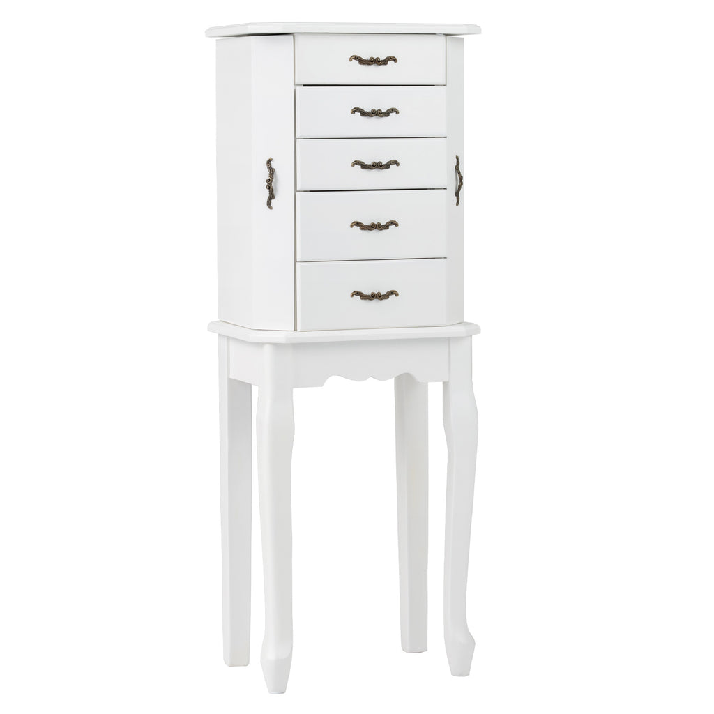 Standing Jewelry Box with Mirror, 4 Drawers & 2 Doors, Black