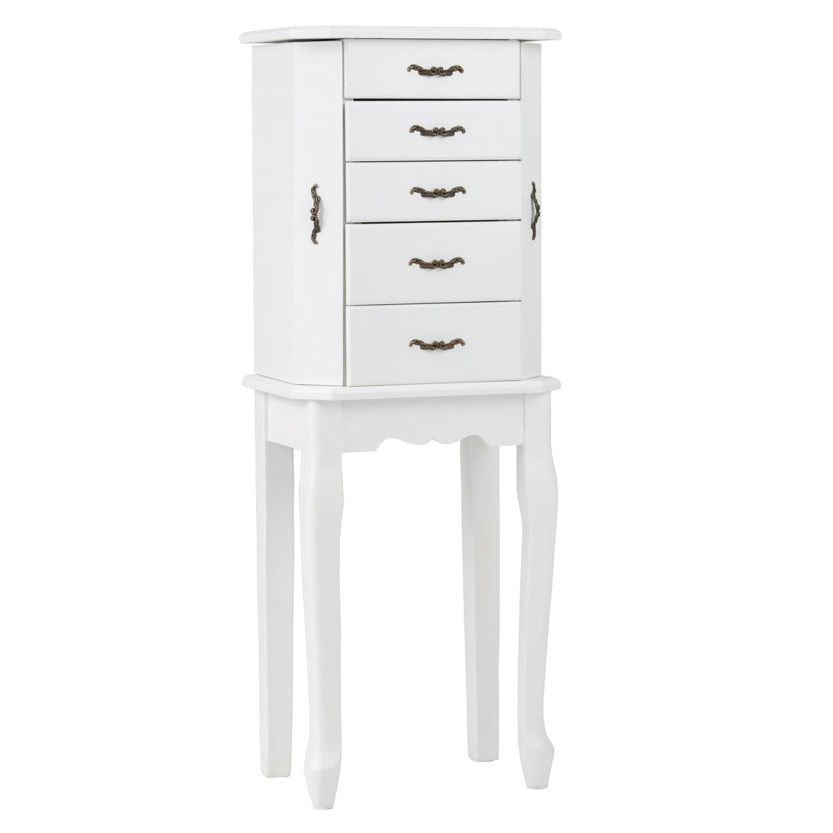 Standing Jewelry Box with Mirror, 4 Drawers & 2 Doors, Black