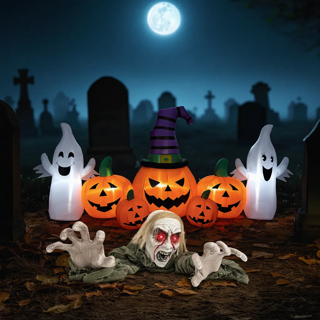 Halloween Groundbreaker Climbing Zombie Inflatable Pumpkins - Yard Decor