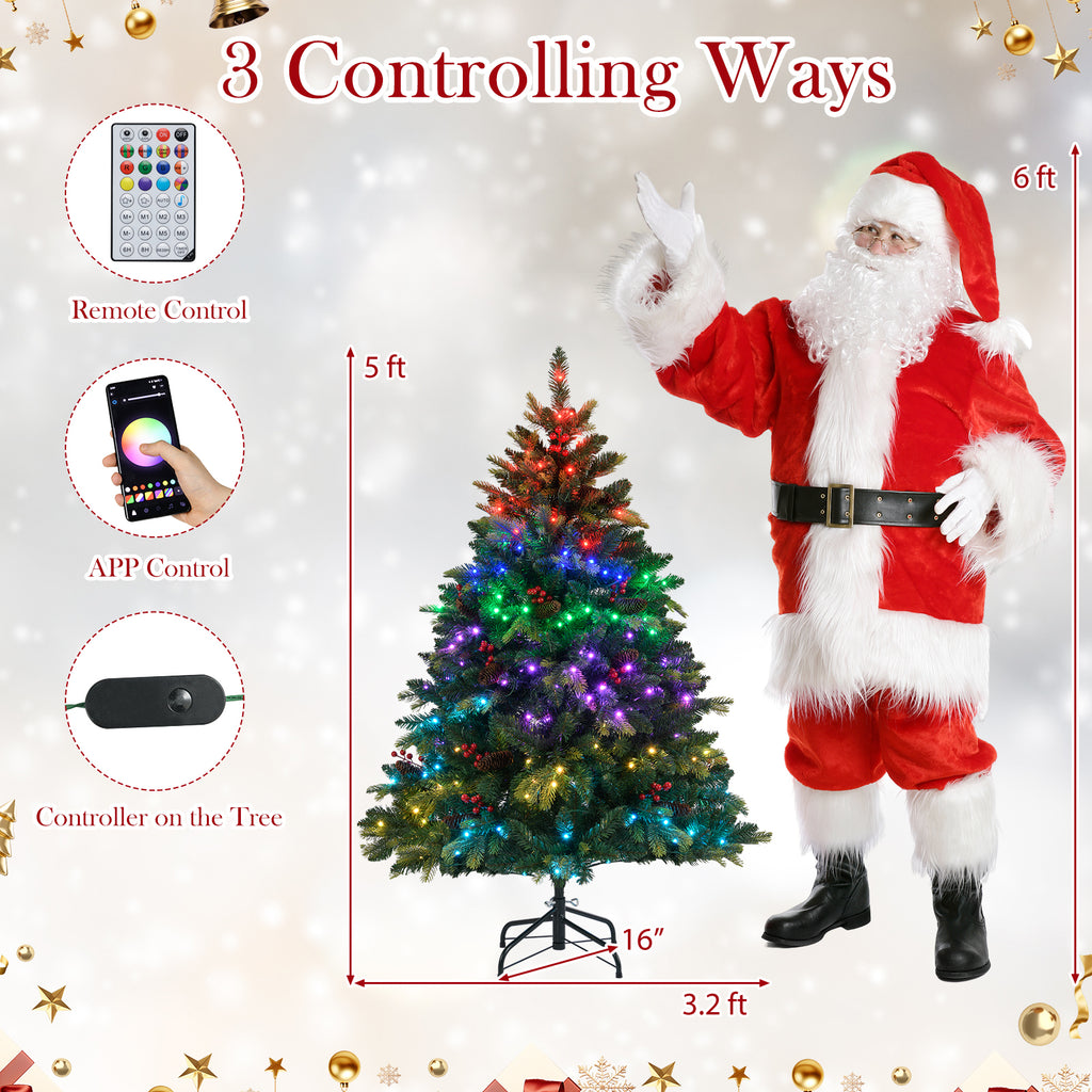 5 ft Artificial Christmas Tree with LED Lights, Remote & App Control