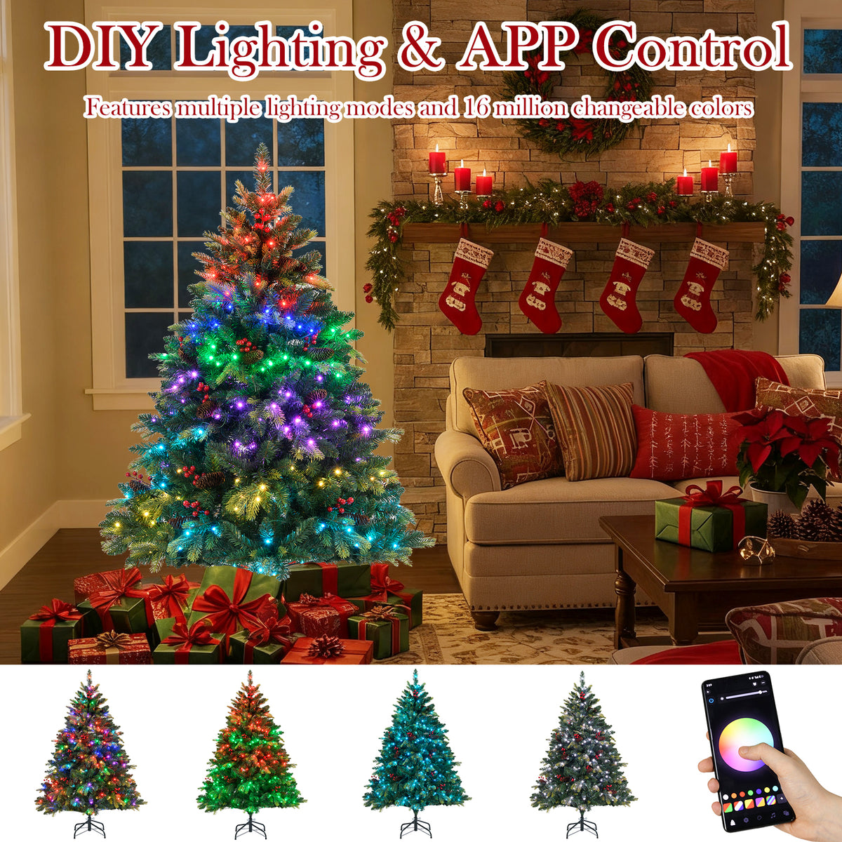 5 ft Artificial Christmas Tree with LED Lights, Remote & App Control
