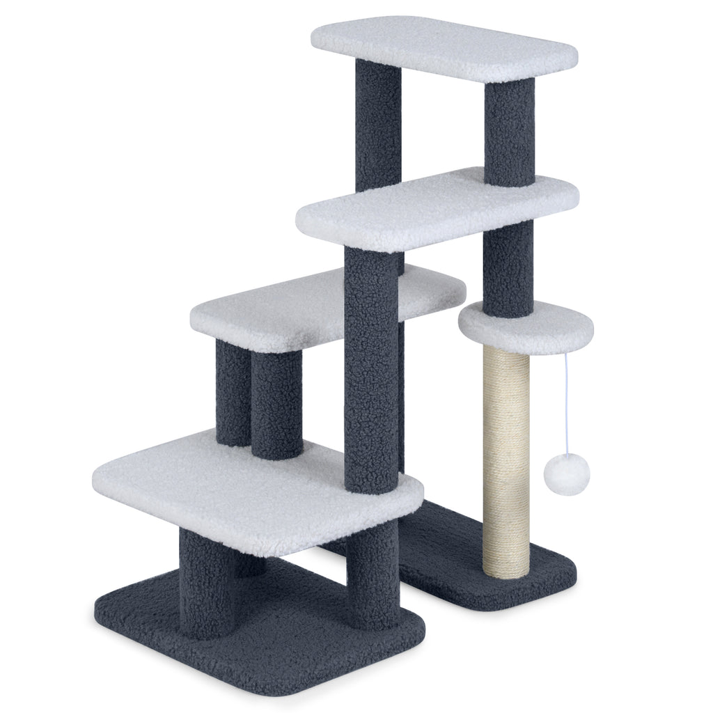 Gray 2-in-1 Cat Stairs and Tree Tower with Scratching Posts & Toy Ball - Costway