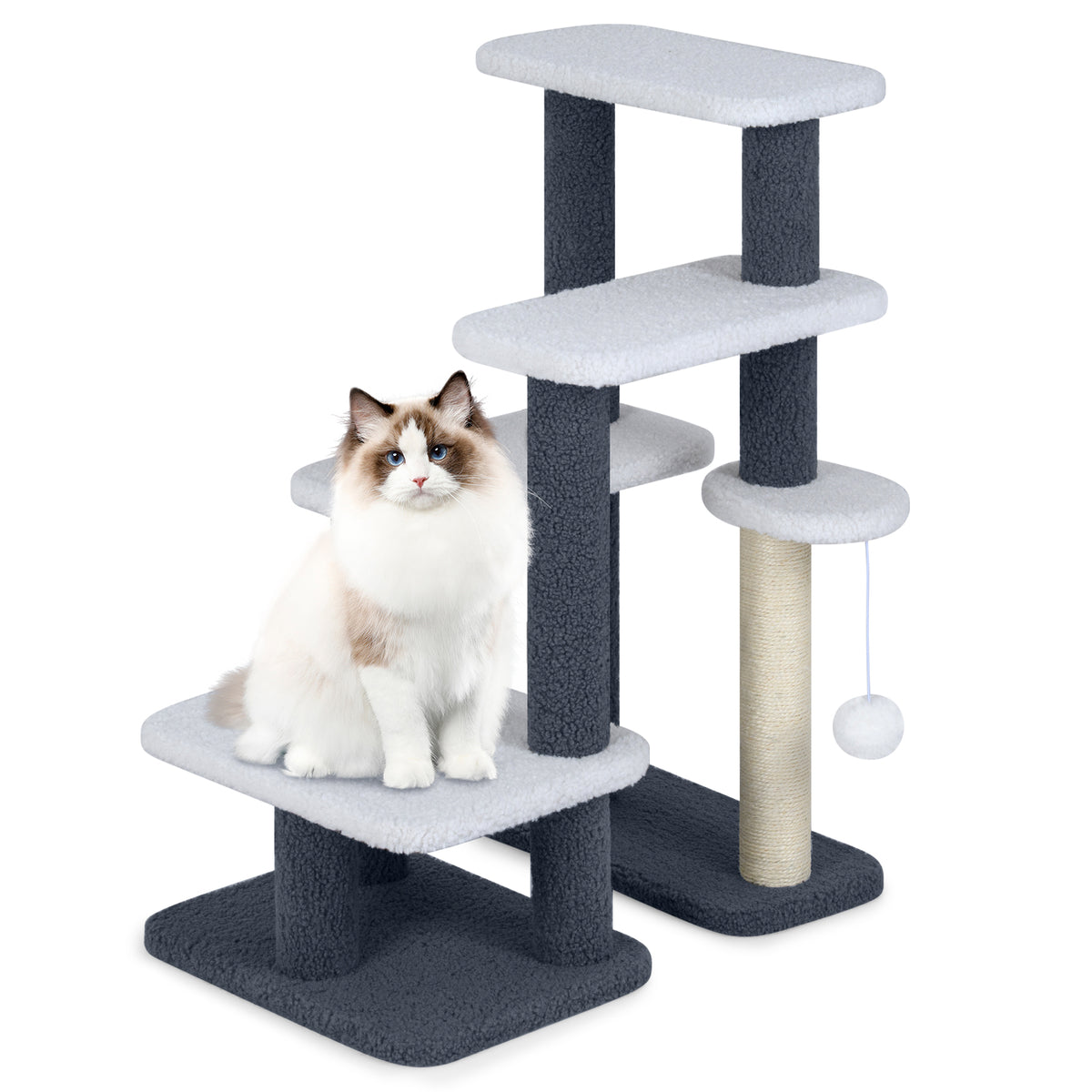 Gray 2-in-1 Cat Stairs and Tree Tower with Scratching Posts & Toy Ball - Costway