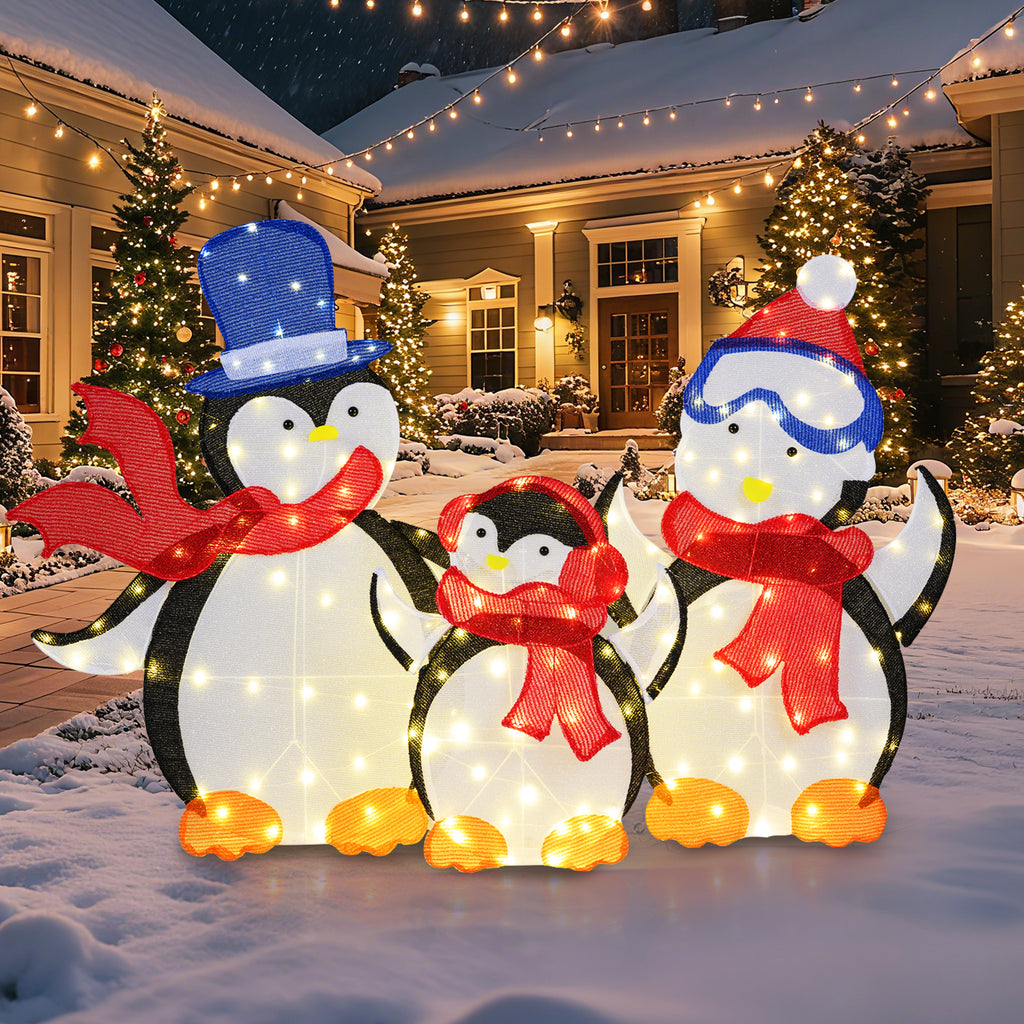 Penguin Family Christmas Decoration with 160 LED Lights - Indoor/Outdoor Holiday Decor - Variation: Penguin Family