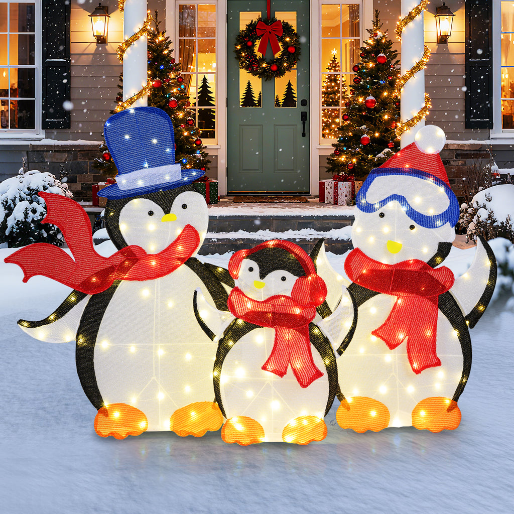 Penguin Family Christmas Decoration with 160 LED Lights - Indoor/Outdoor Holiday Decor - Variation: Penguin Family