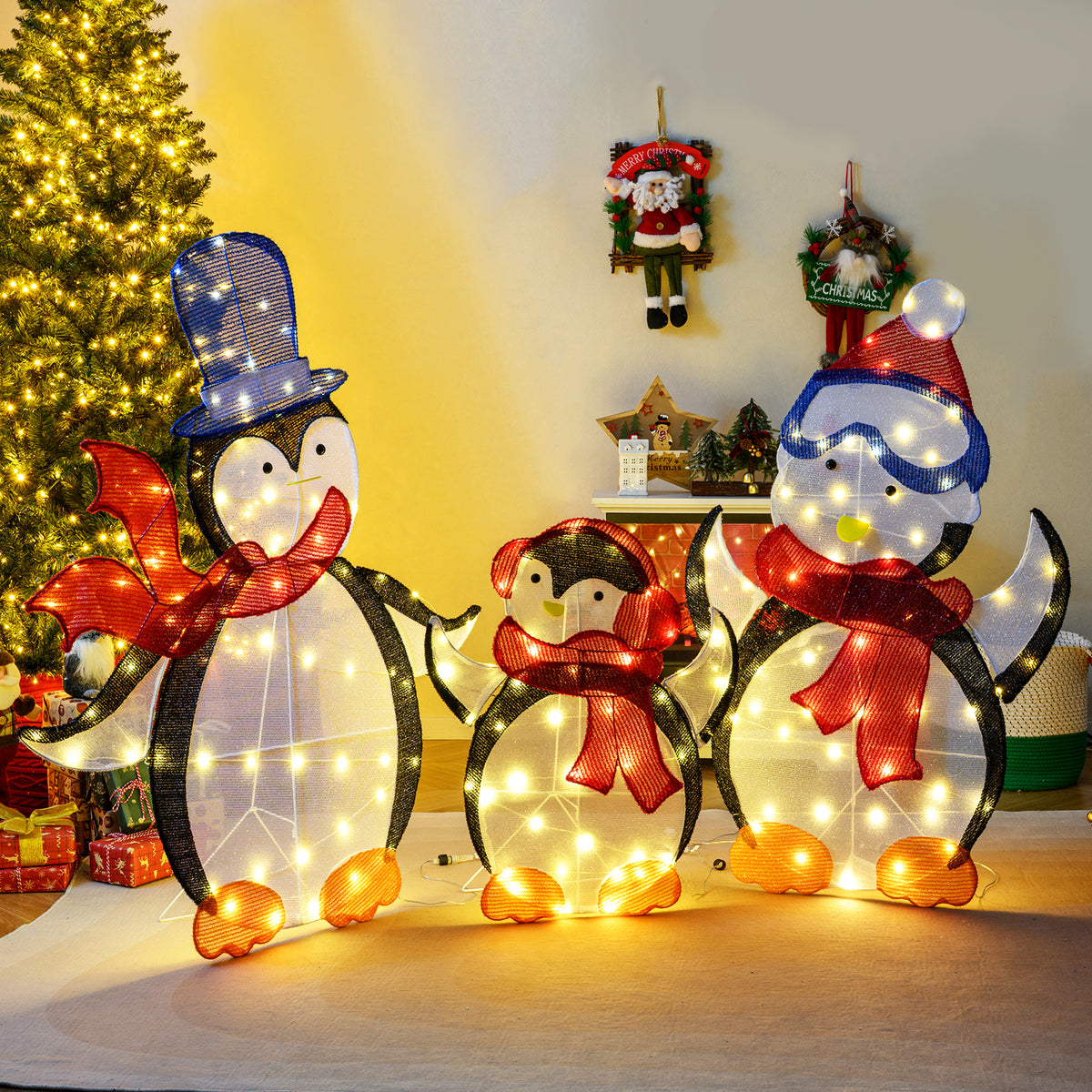 Penguin Family Christmas Decoration with 160 LED Lights - Indoor/Outdoor Holiday Decor - Variation: Penguin Family