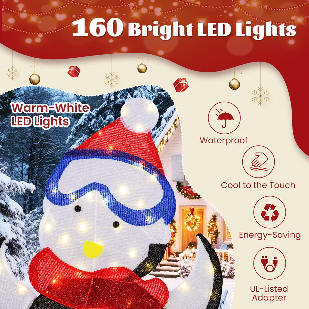 Penguin Family Christmas Decoration with 160 LED Lights - Indoor/Outdoor Holiday Decor - Variation: Penguin Family