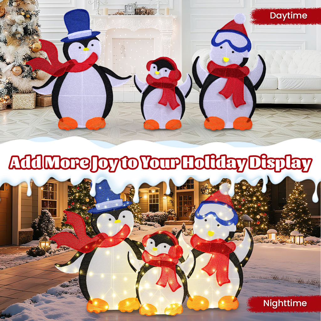 Penguin Family Christmas Decoration with 160 LED Lights - Indoor/Outdoor Holiday Decor - Variation: Penguin Family