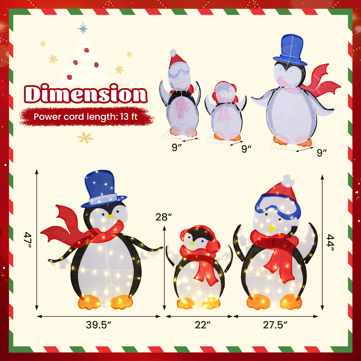 Penguin Family Christmas Decoration with 160 LED Lights - Indoor/Outdoor Holiday Decor - Variation: Penguin Family