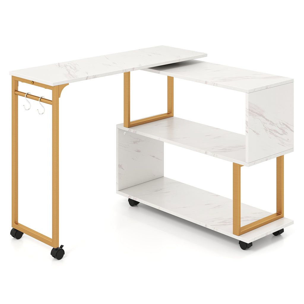 360° Rotating Sofa Side Table with Storage, White