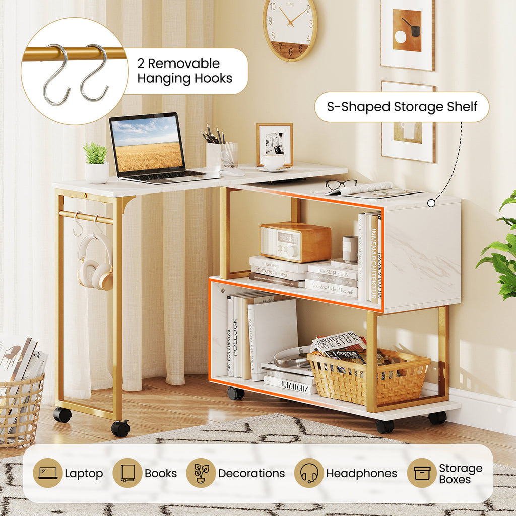 360° Rotating Sofa Side Table with Storage, White