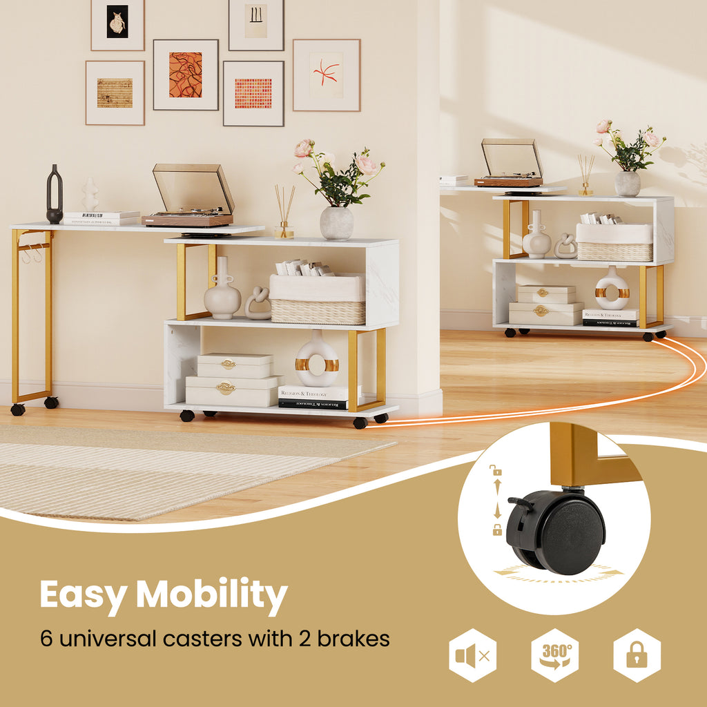 360° Rotating Sofa Side Table with Storage, White
