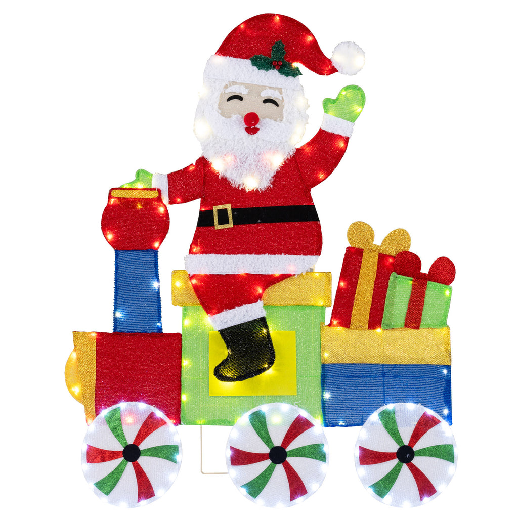 Metal Frame Double Santa LED Yard Decoration with String Lights & Stakes - Christmas Outdoor Decor