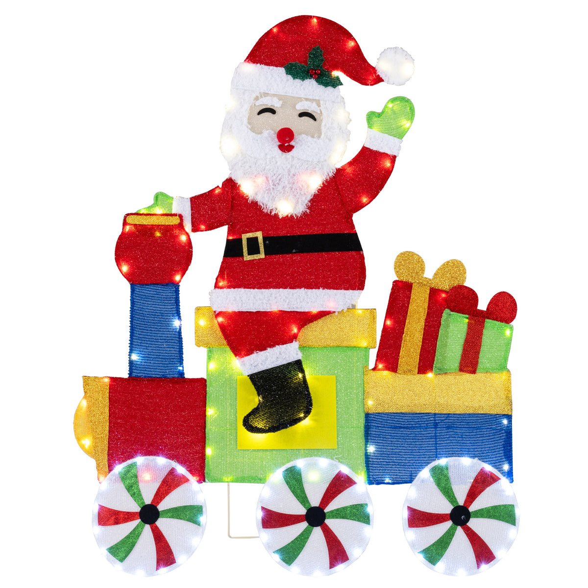 Metal Frame Double Santa LED Yard Decoration with String Lights & Stakes - Christmas Outdoor Decor