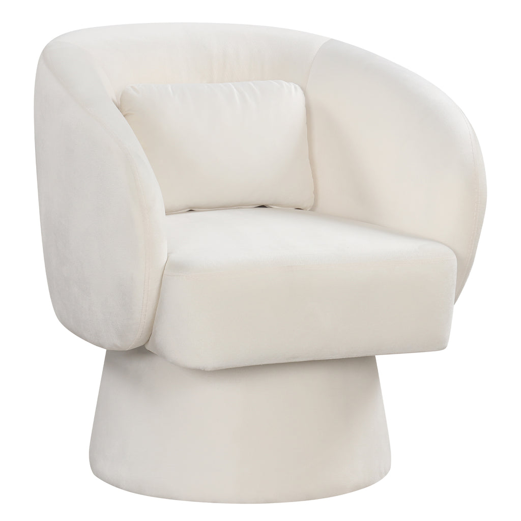 Swivel Accent Chair Upholstered Barrel with Lumbar Pillow - Beige