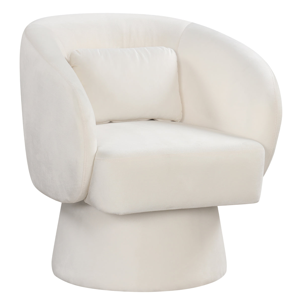 Swivel Accent Chair Upholstered Barrel with Lumbar Pillow - Beige