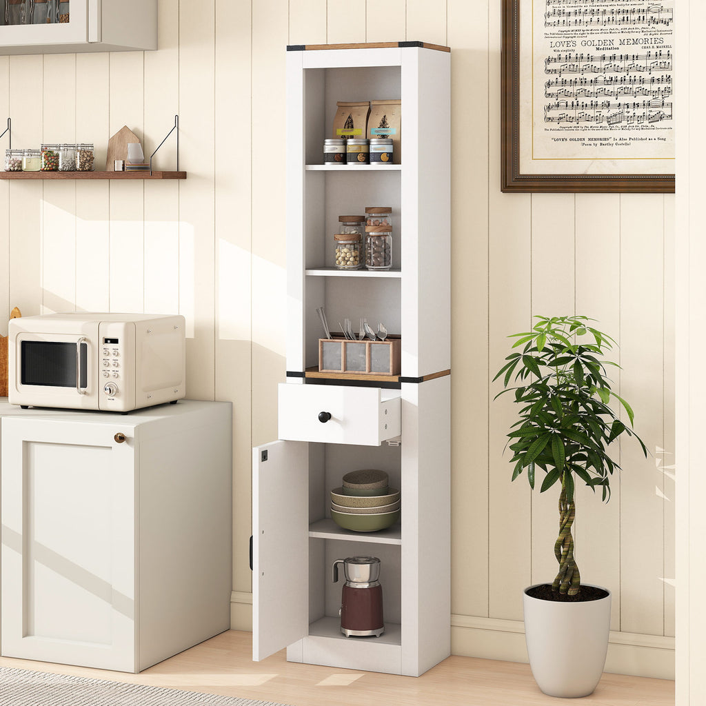 68 Inch Tall Bathroom Cabinet with Drawer, White