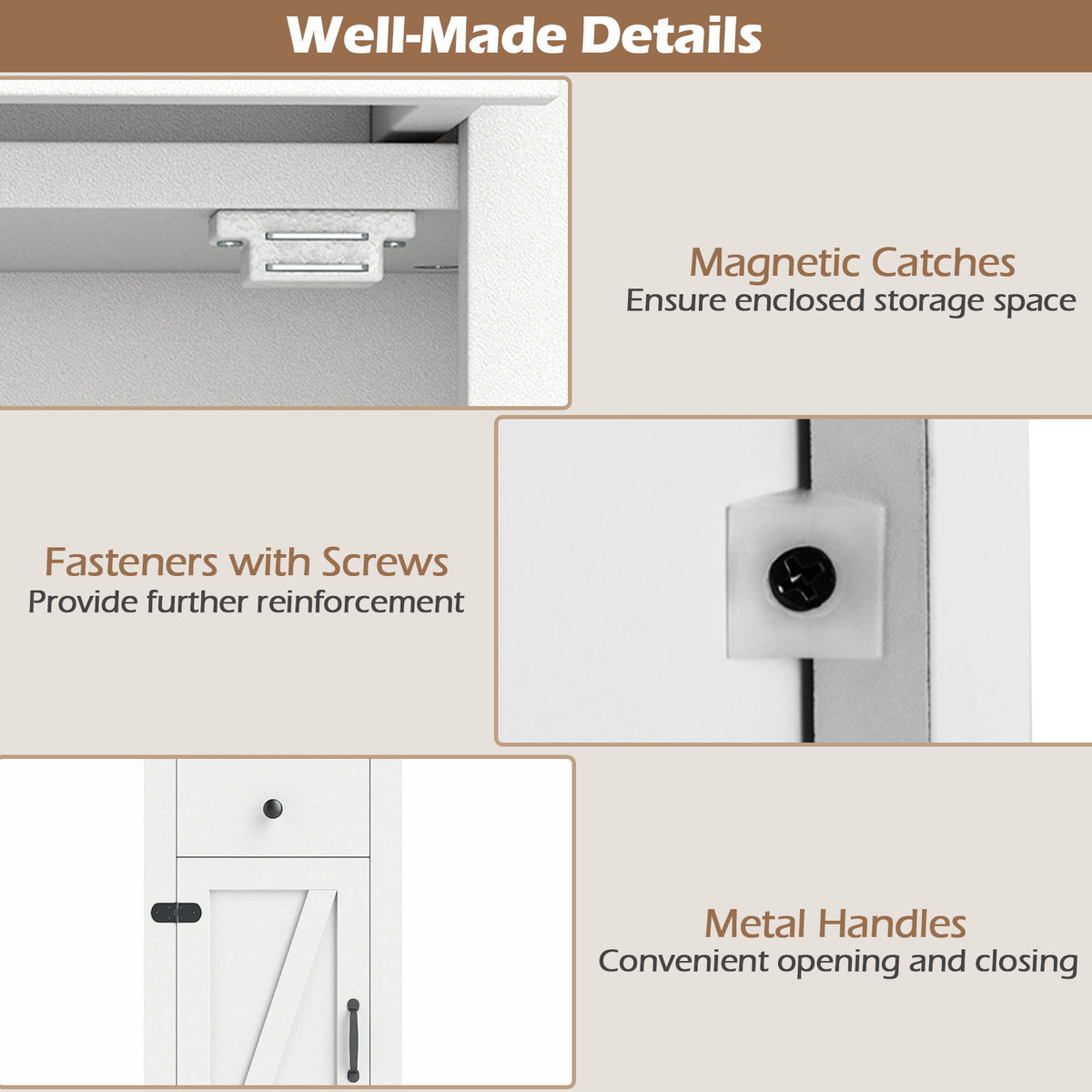 68 Inch Tall Bathroom Cabinet with Drawer, White