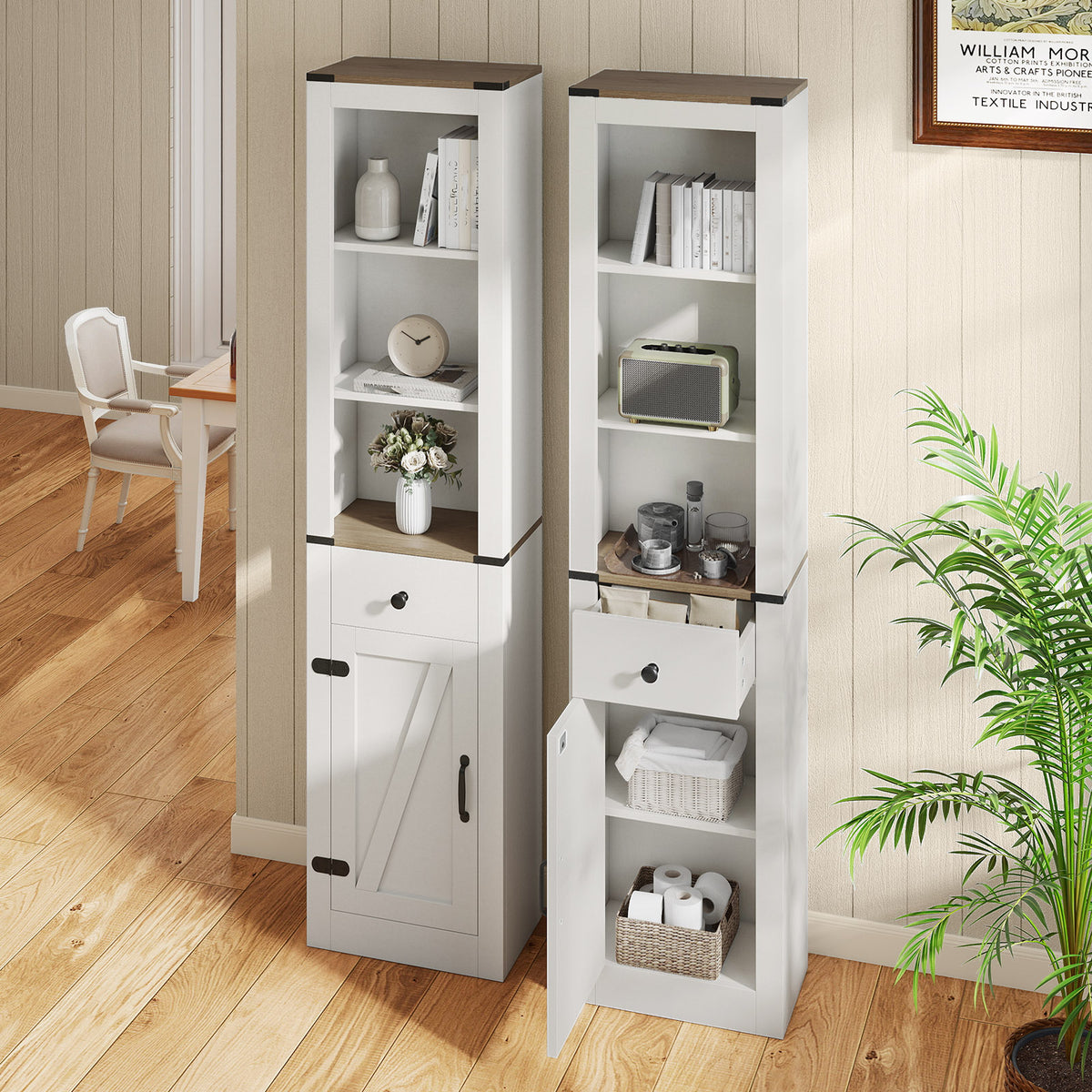 68 Inch Tall Bathroom Cabinet with Drawer, White