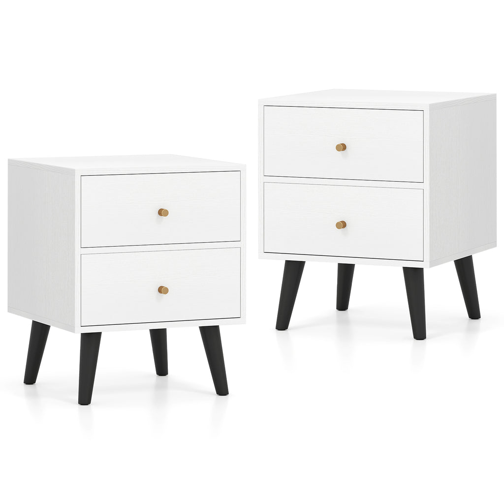 Rattan Nightstand with 2 Drawers & Wood Legs - Natural