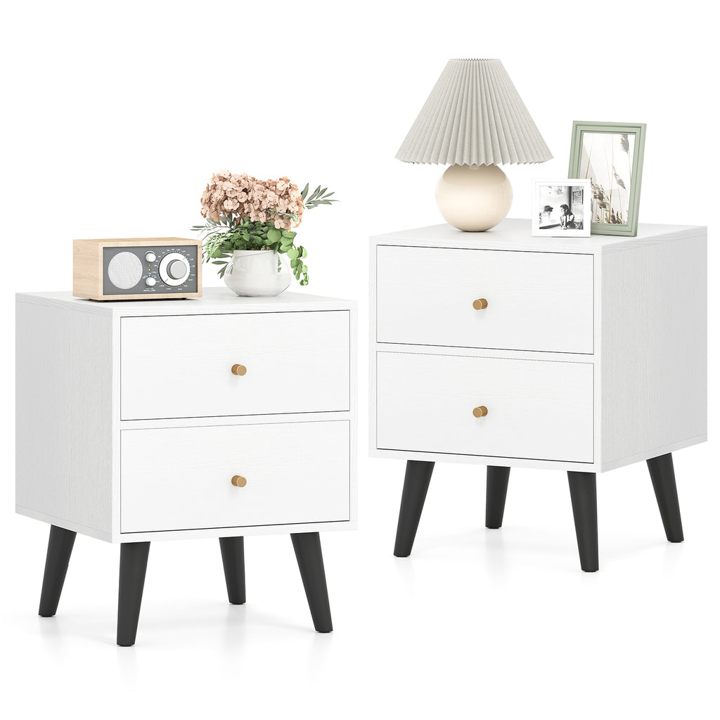 Mid Century Modern Nightstand Set of 2 with Golden Knobs