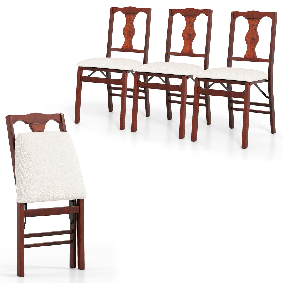 Folding Dining Chairs Set of 2, White - Ergonomic Padded