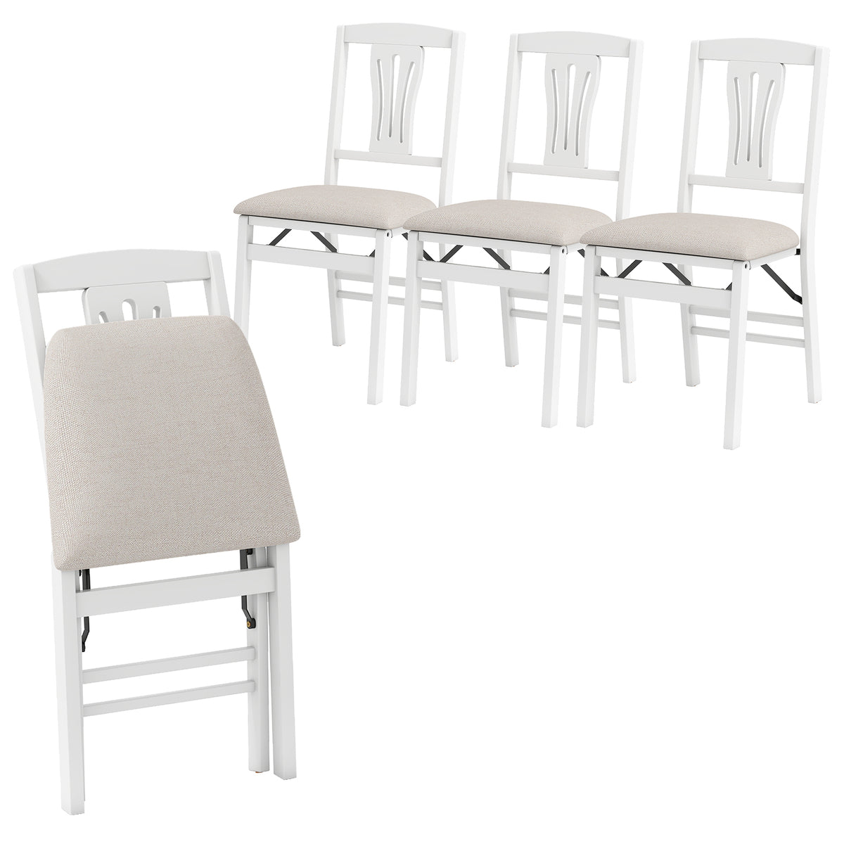 Folding Dining Chair Set of 4 - Padded Upholstered, Brown & Beige