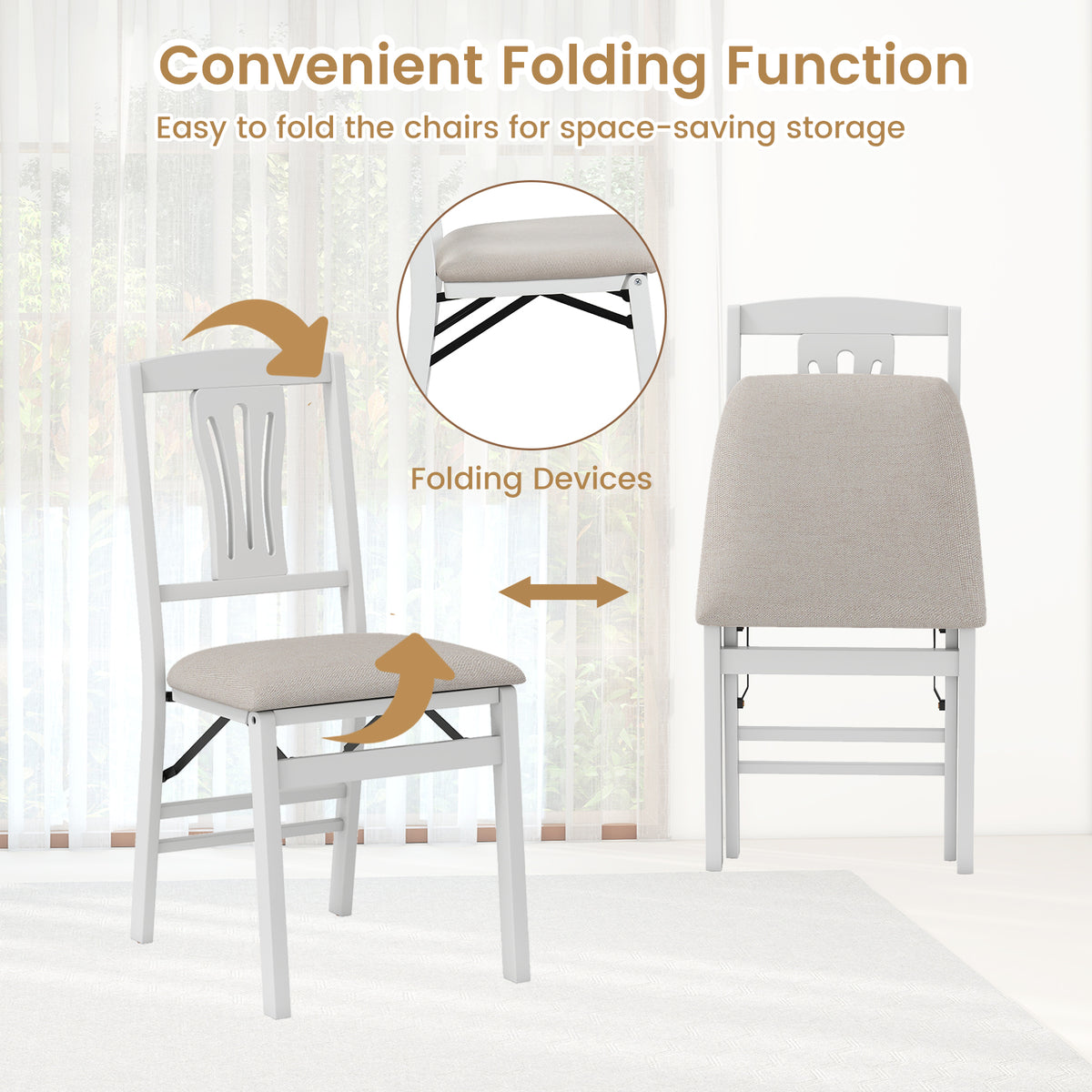 Folding Dining Chairs Set of 4, White with Ergonomic Backrest