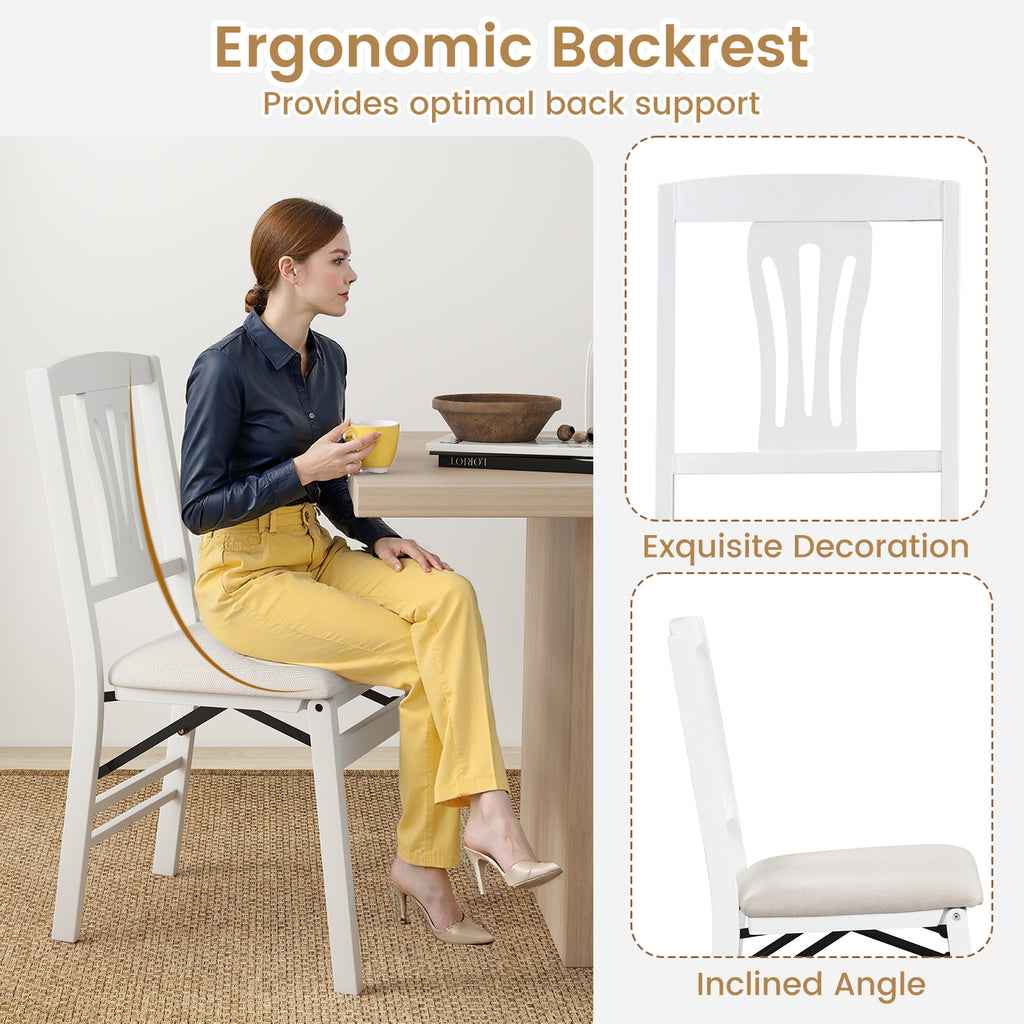 Folding Dining Chairs Set of 4, White with Ergonomic Backrest