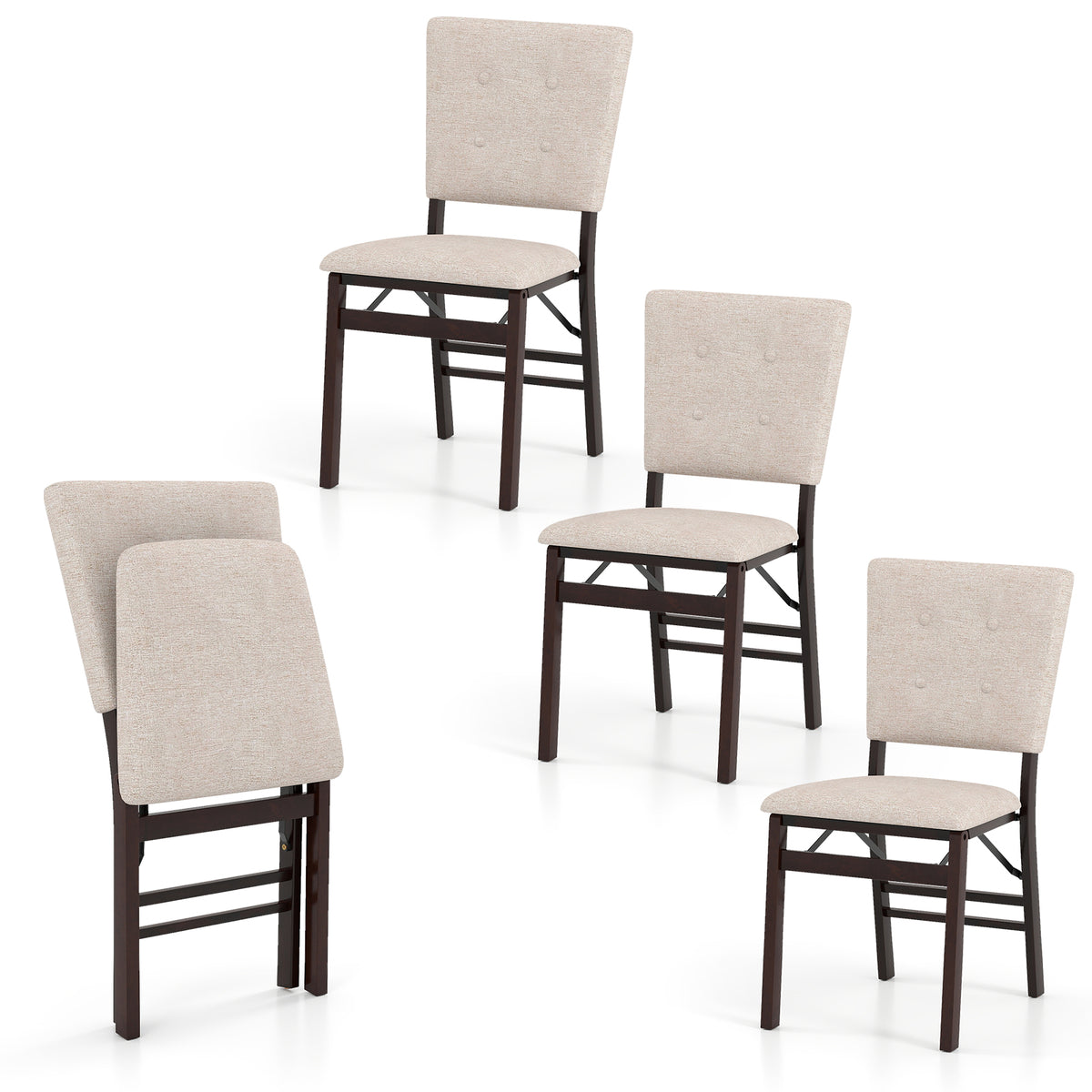 Foldable Dining Chair Set of 4, Beige – Padded Armless