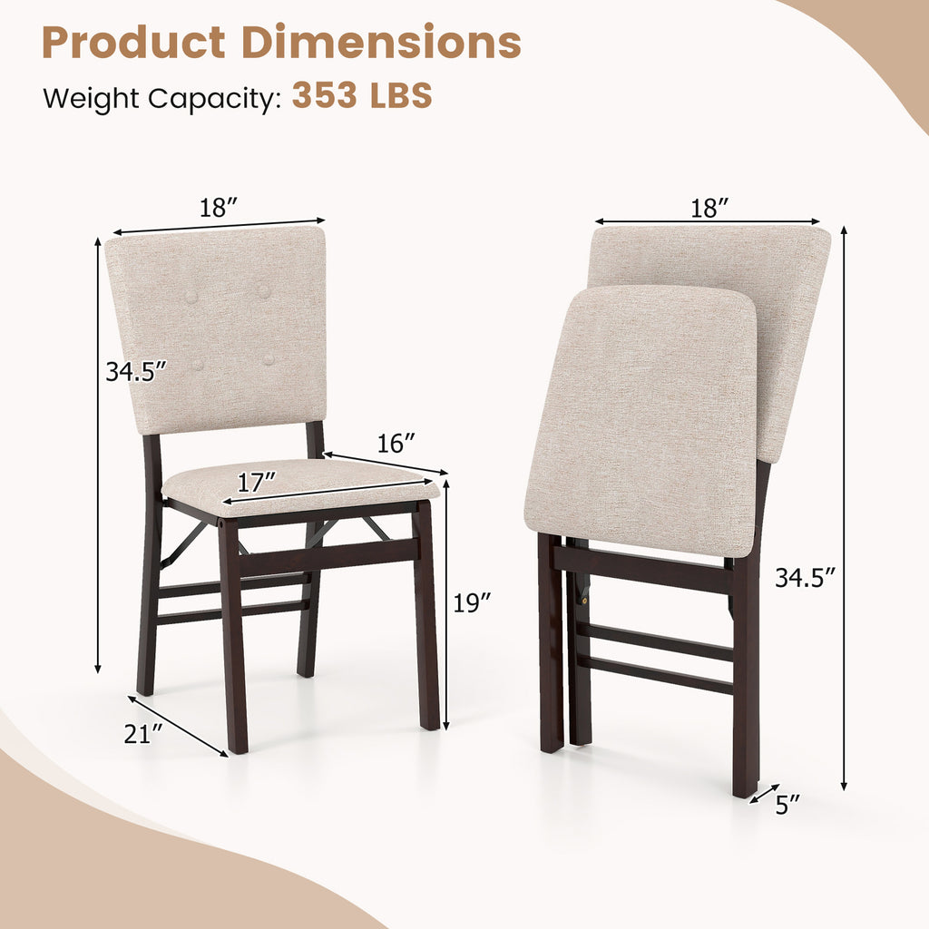 Foldable Dining Chair Set of 4, Beige – Padded Armless