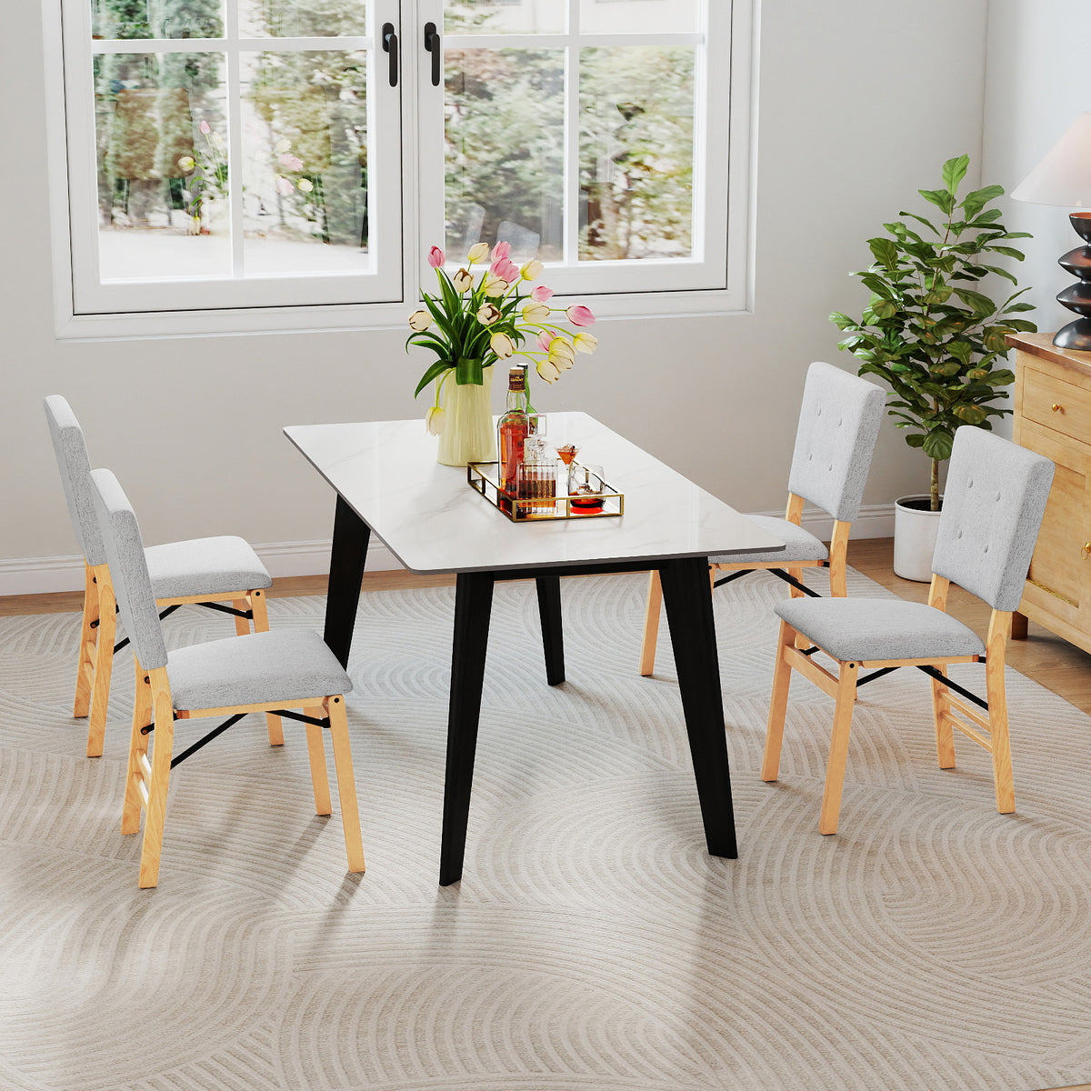 Foldable Dining Chair Set of 4, Beige – Padded Armless