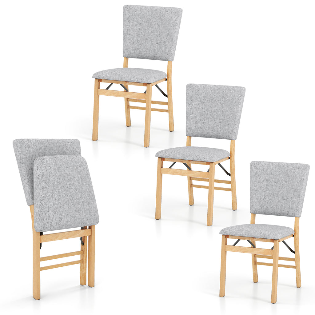Folding Dining Chair Set of 4 Padded Brown & Beige