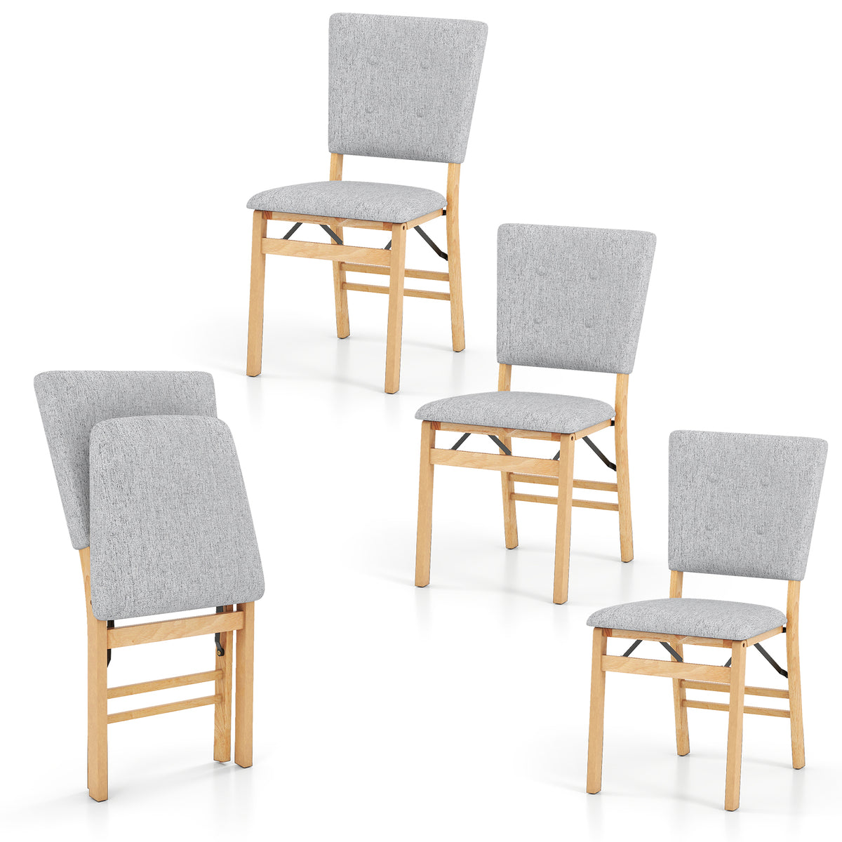 Folding Dining Chair Set of 4 Padded Brown & Beige