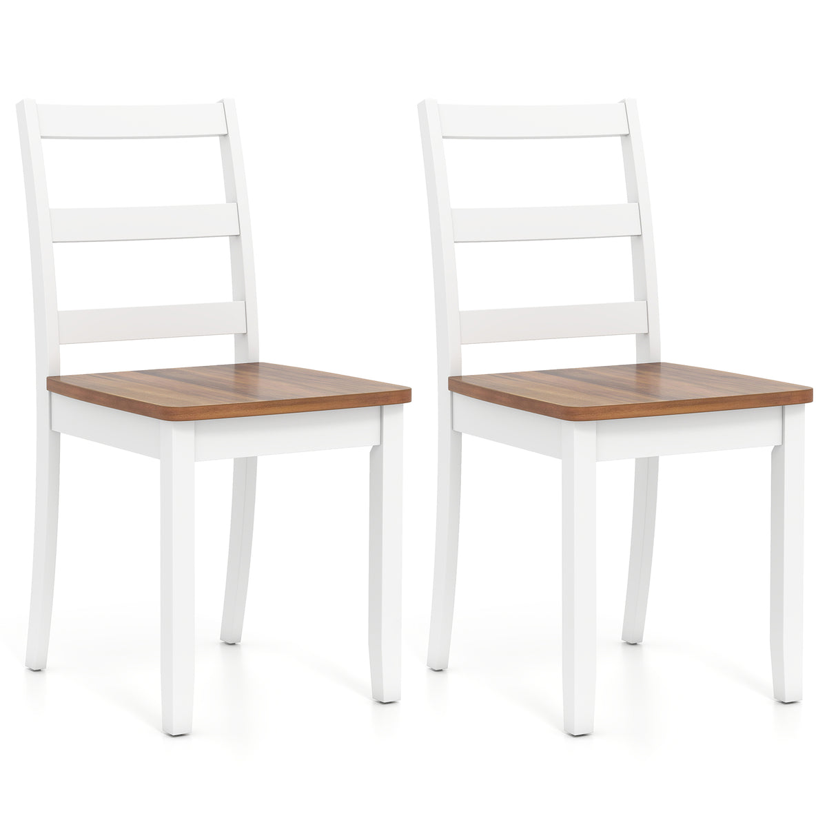 Wood Dining Chairs Set of 2 with Rubber Wood Legs - White